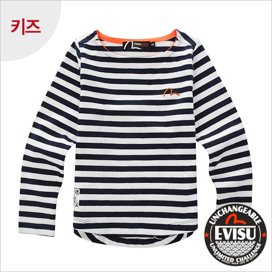 [EVISU] Children_ Lettering Stripe Boat Neck T-shirt_EKN1RT305_NA