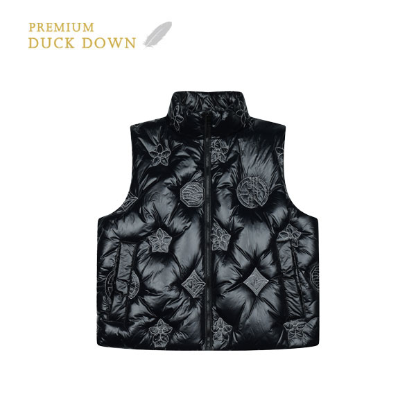 Monogram embroidery regular fit highneck down Vest_EW4MVT903_BK