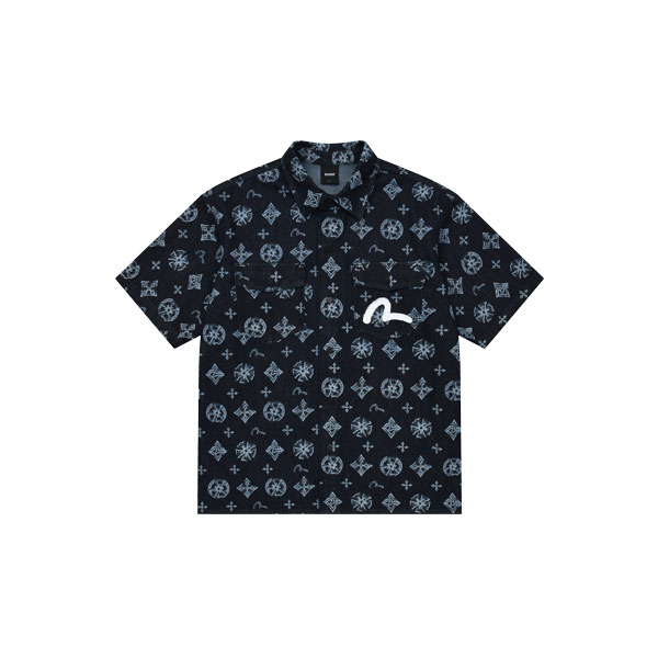 Monogrammed overfit Denim Short-sleeve Shirt_EX1MSH901_ID