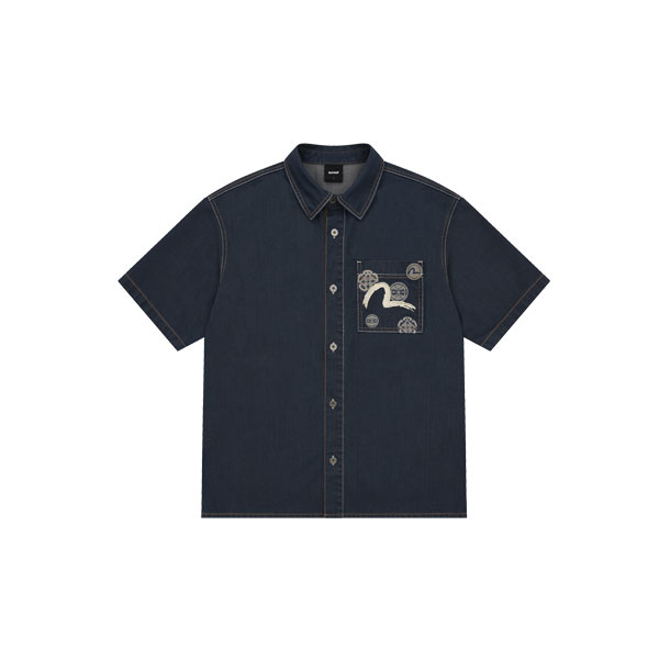 Pocket Embroidery Short-sleeve Denim Shirt_EY1MSH901_ID